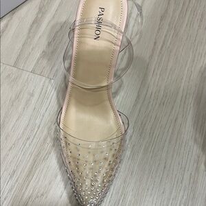 Pashion Footwear Clear Rhinestone Heels